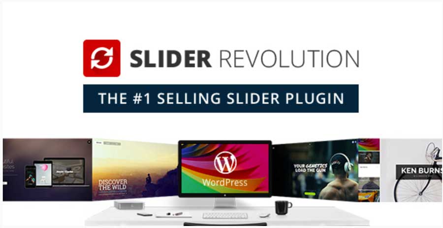 des écrans d'ordinateurs montrent des exemples de création pour le plugin slider revolution